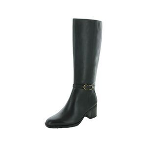 NATURALIZER Womens Black Wide Calf Square Toe Block Heel Leather Heeled Boots 7
